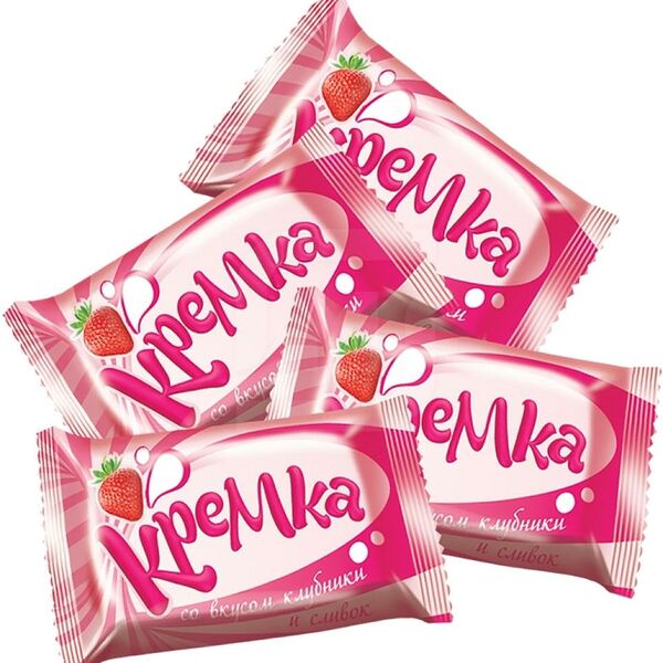 Карамель KDV Кремка со вкусом клубники и сливок, вес 100 ‒ 200г