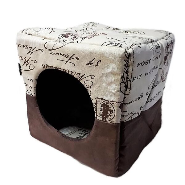 Домик-трансформер Куб для кошек и собак мелких пород, 35х35х35 см, коричневый