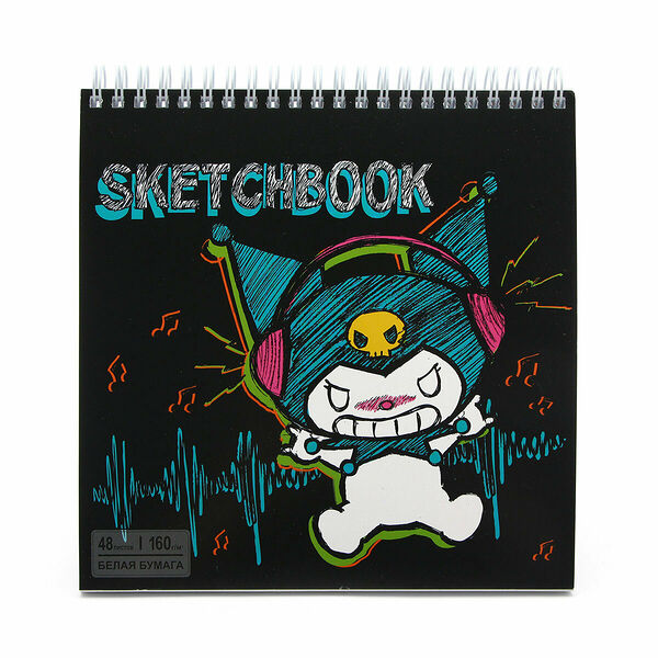 72572 Скетчбук Kuromi, 48 л, жестк. подлож. на гребне, блок 160 г/м2 б/печ