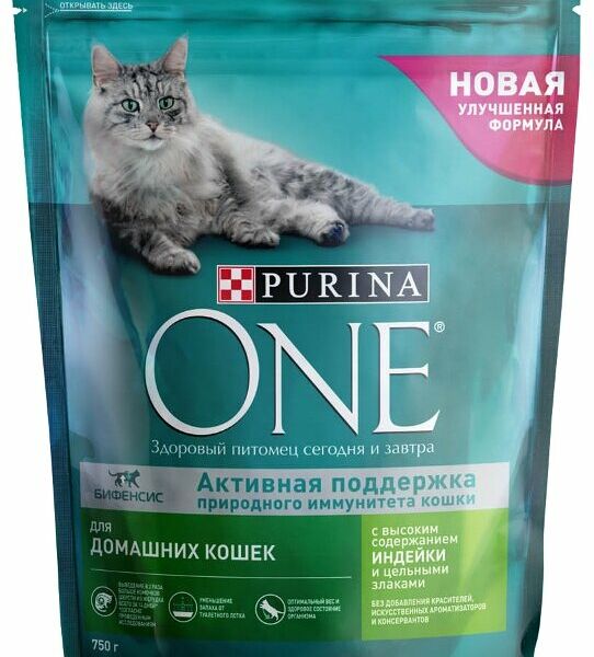 Корм сухой для домашних кошек Purina One с индейкой и цельными злаками