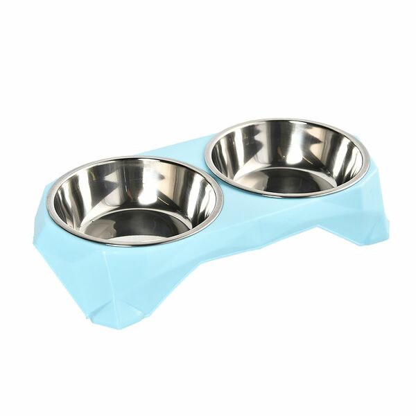 Миска для животных FOXIE двойная металлическая на подставке 2x350мл голубая