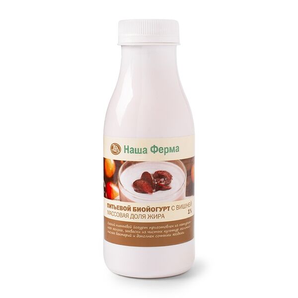 Биойогурт питьевой «Вишня» 1%, «Наша Ферма», Тверская область, БЗМЖ