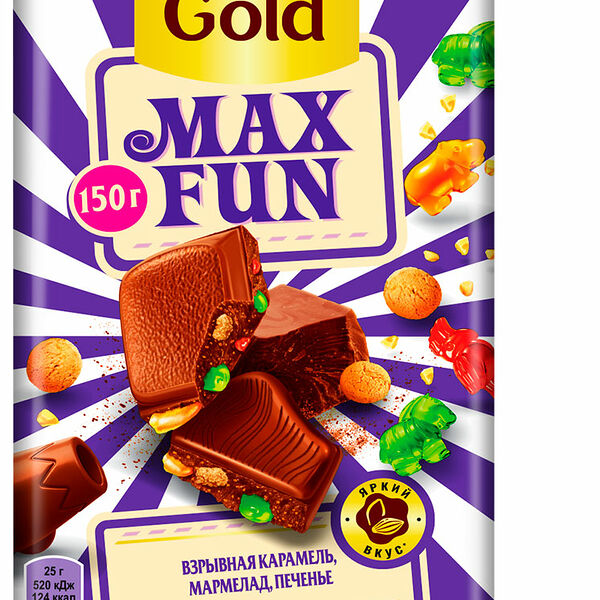 Шоколад Alpen Gold Max Fun с карамелью мармеладом и печеньем