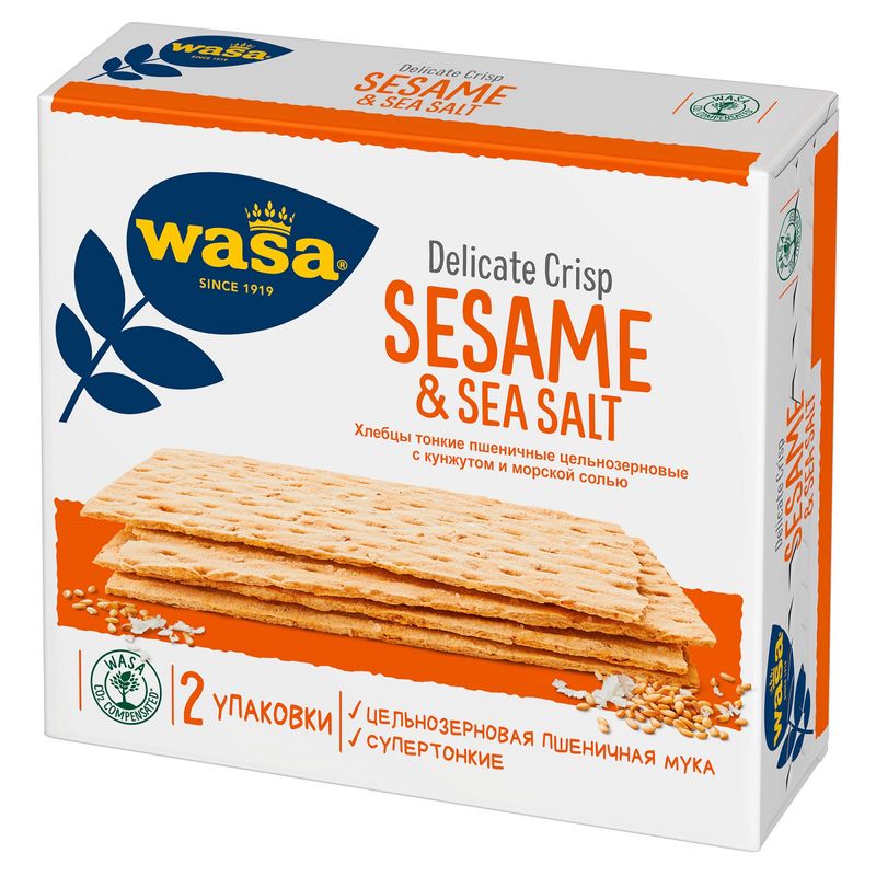 

Хлебцы Wasa Delicate Crisp Sesame & Sea salt тонкие пшеничные с кунжутом и морской солью 190 г