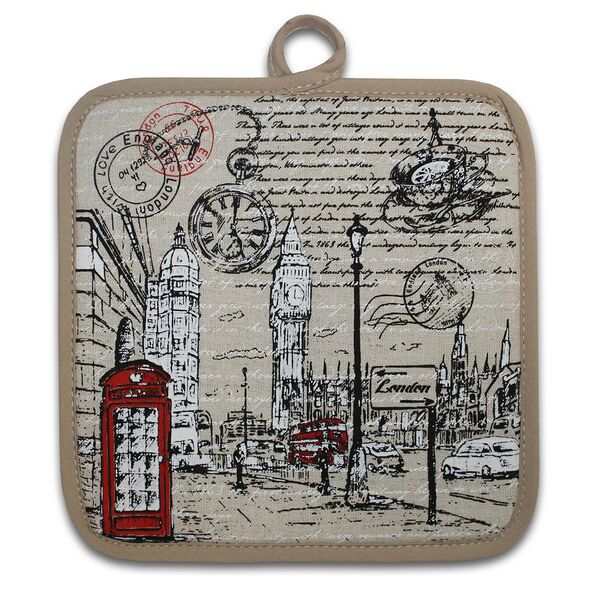 Прихватка Лондон, хлопок, лен, 18х18 см