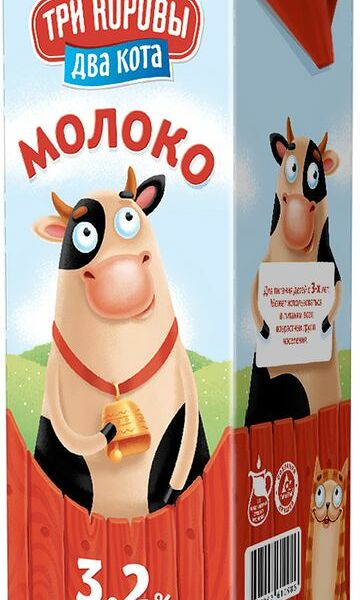 Молоко ультрапастеризованное Три коровы Два кота 3,2% 1л