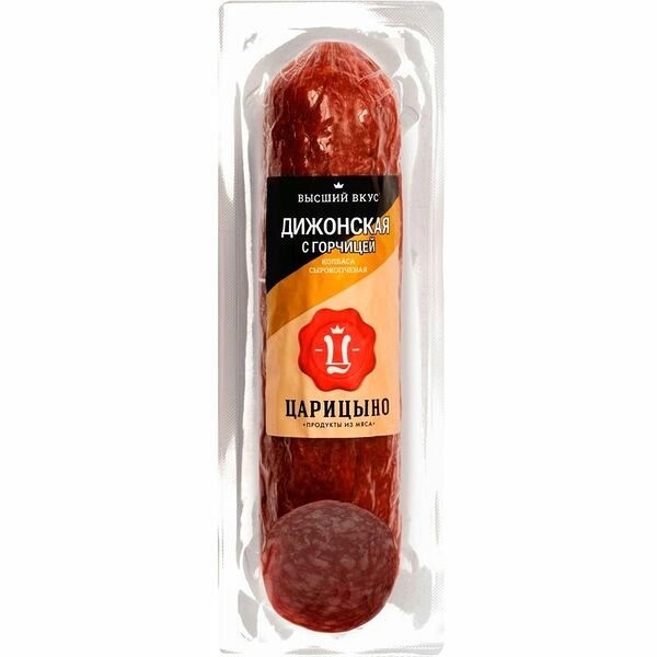 Колбаса Царицыно Дижонская с горчицей из мяса птицы сырокопченая 220г