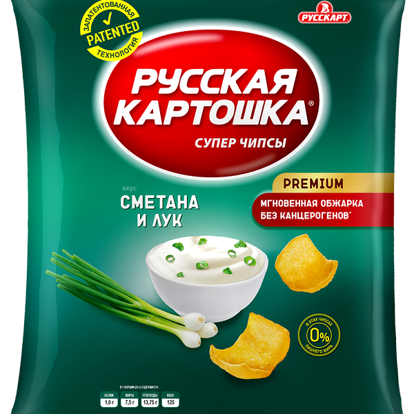 Чипсы картофельные РУССКАЯ КАРТОШКА со вкусом сметаны и лука, 140г