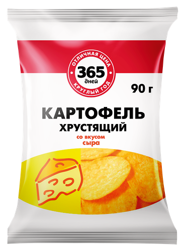 Чипсы картофельные 365 ДНЕЙ Картофель хрустящий со вкусом сыра, 90г
