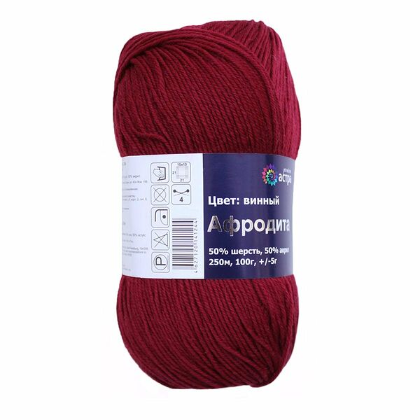 Пряжа Astra Premium 'Афродита' 100гр. 250м (50% шерсть, 50% акрил)(15 винный),шт