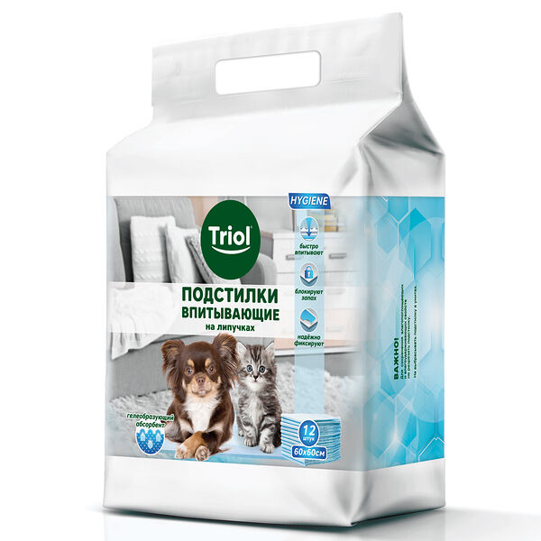 Triol подстилки впитывающие на липучках 60 х 60 см., 12 шт.