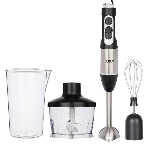 Leben блендер электрический 600вт, чоппер, венчик, мерный стакан, регулировка скорости
