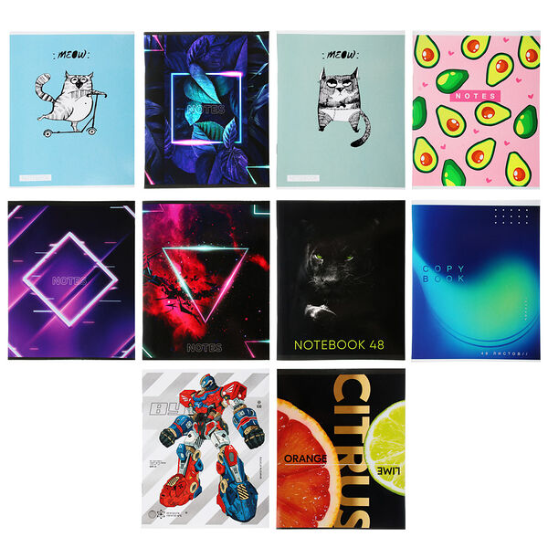 Тетрадь 48л. в клетку премиум, офсет, обл.картон, скрепка, 