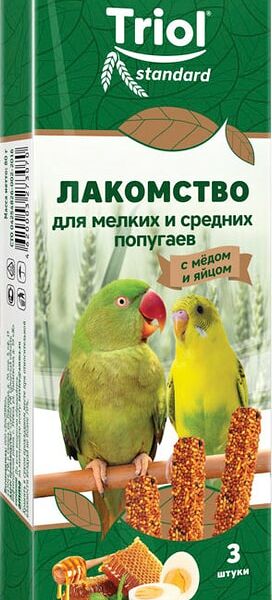 Лакомство для птиц Triol Standard для мелких и средних попугаев с медом и яйцом 80г