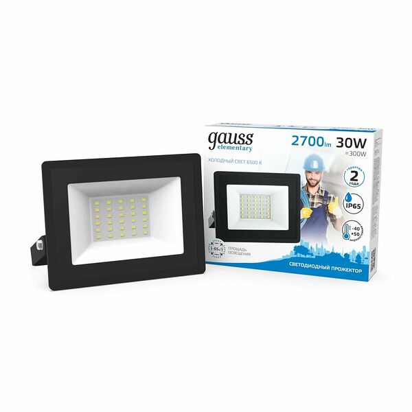 Прожектор светодиодный Gauss Elementary G2 30W 2700lm IP65 6500К черный