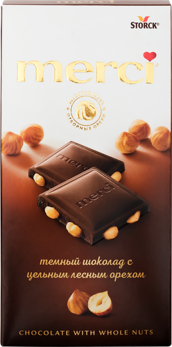 

Шоколад темный Merci с цельным лесным орехом 100 г