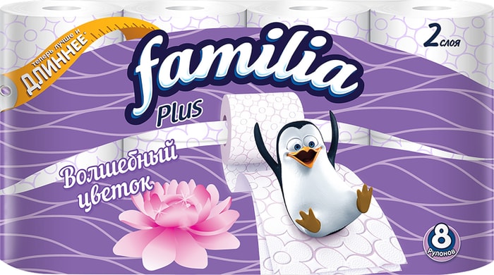 

Туалетная бумага Familia Plus Волшебный цветок двухслойная 8 рулонов
