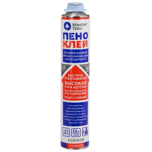 Клей-пена полиуретановый MasterTeks ProfiMaster Профессиональный, 750 мл, многоцелевой