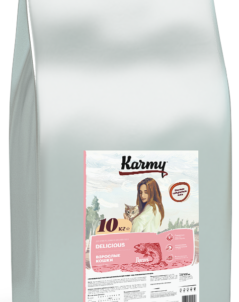 Karmy Delicious сухой корм для взрослых кошек привередливых в питании Лосось