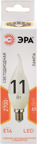 

Лампа светодиодная ЭРА STD LED BXS Е14 11Вт свеча на ветру теплый белый свет Б0032992
