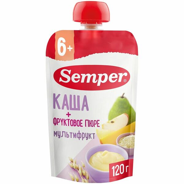 Пюре Semper Мультифрукт с кашей с 6 месяцев, 120г