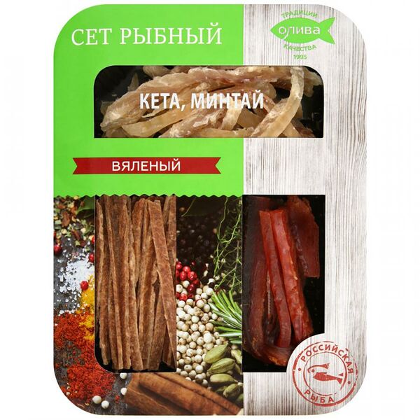 Сет рыбный Олива вяленый Кета и минтай