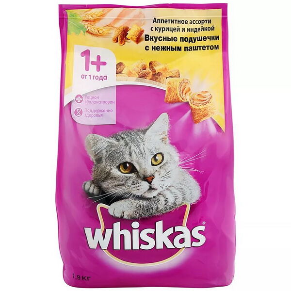 Вискас Корм 1,9кг подуш. паштет курица, индейка