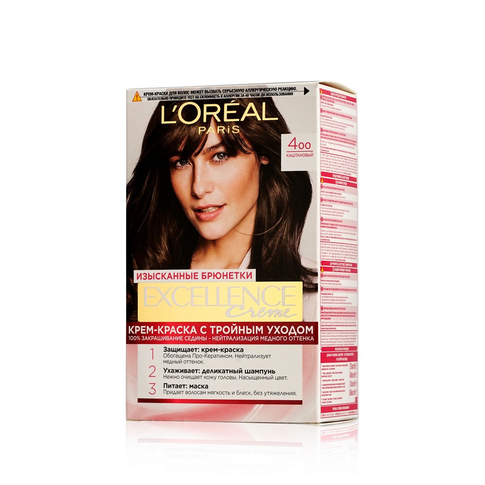 

Стойкая крем-краска для волос L'Oreal Paris Excellence оттенок 4.00 Каштановый 192 мл