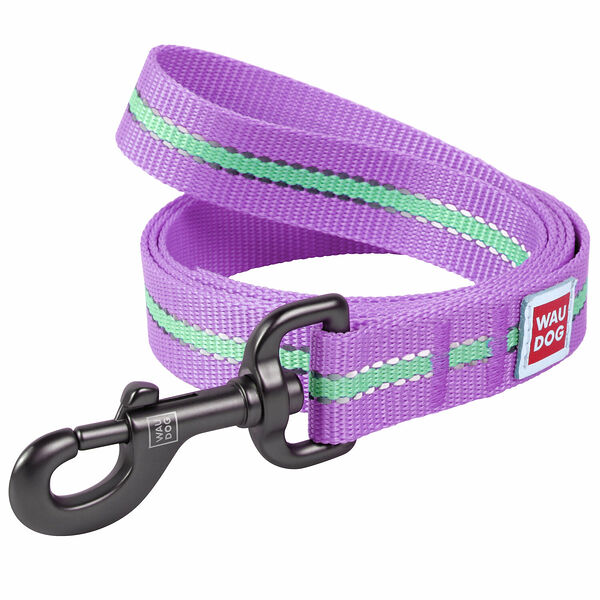 Collar поводок нейлоновый Waudog Nylon, светящийся/светоотражающий 25 мм. х 122 см., Фиолетовый