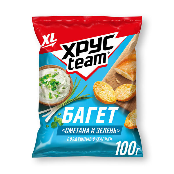 Сухарики Хрусteam Багет Сметана и зелень, 100г