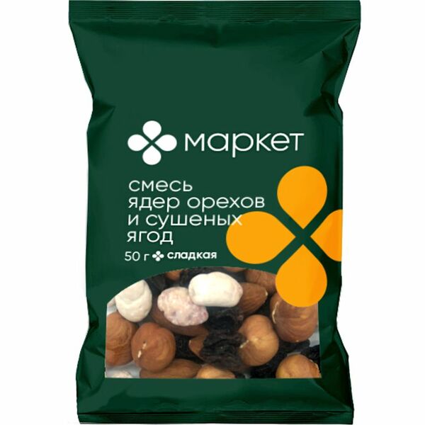 Смесь из ядер арахиса в сахаре-ягод сушеных-ядер орехов Маркет, 50г