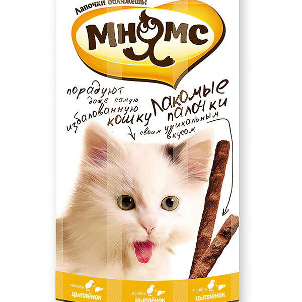 Палочки Мнямс лакомство для кошек  с цыпленком и печенью 15 г