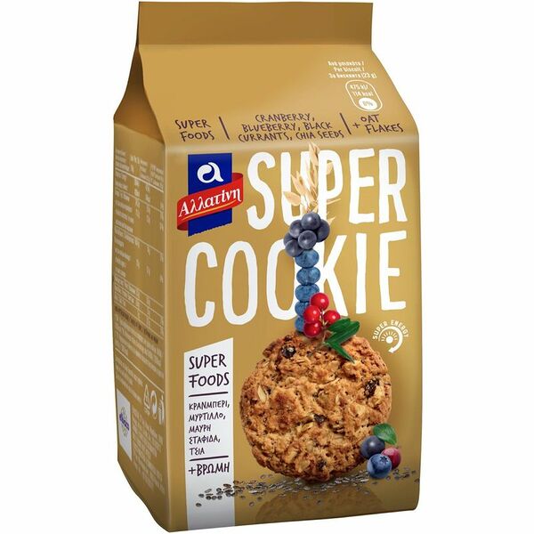 Печенье Allatini Super Cookie клюква, черника, черный изюм, семена чиа, овсяные хлопья