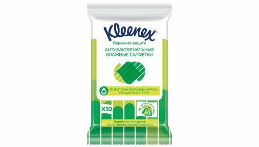 Салфетки влажные Kleenex Бережная защита антибактериальные 10 шт