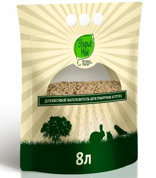 Наполнитель Зверьё моё древесный для грызунов и птиц 8 л 2 кг