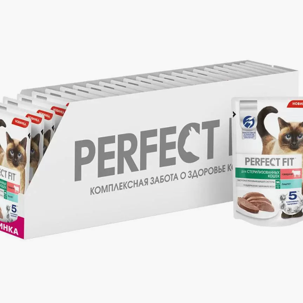 Корм для кошек PERFECT FIT для стерилизованных, паштет с говядиной пауч 75г (упаковка - 24 шт)