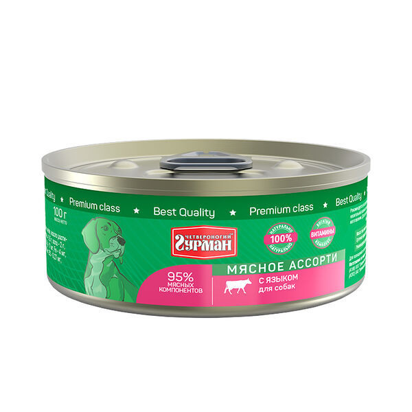 Влажный Корм для собак Мясное ассорти Четвероногий гурман с языком 100г