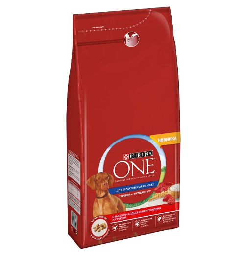 Корм сухой для собак Purina ONE с высоким содержанием говядины и с рисом, для взрослых собак средних и крупных пород Россия 1.8кг Италия