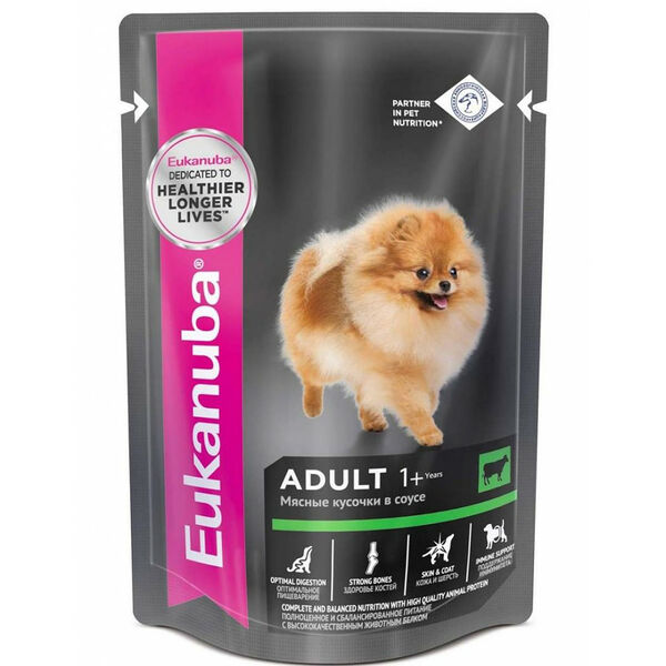Eukanuba Adult 1 и Years паучи с говядиной в соусе для собак 100 г