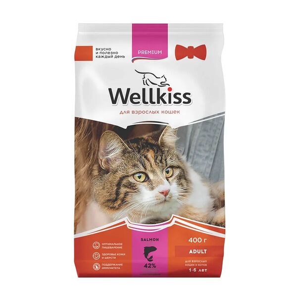 Adult Salmon Корм Wellkiss сухой для кошек с лососем