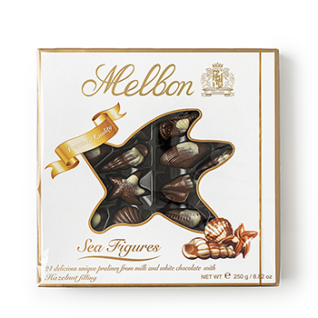 

Шоколадные конфеты Melbon Морские фигуры с ореховым пралине 250 г