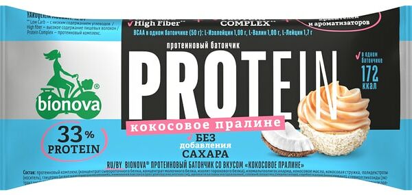 Батончик Bionova Протеиновый Кокосовое пралине 50г