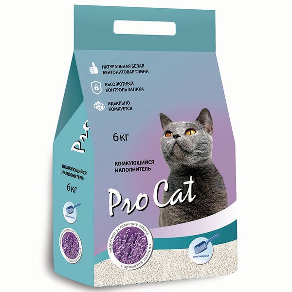 Наполнитель для кошачьего туалета Pro Cat комкующийся Lavanda из экстра белой глины