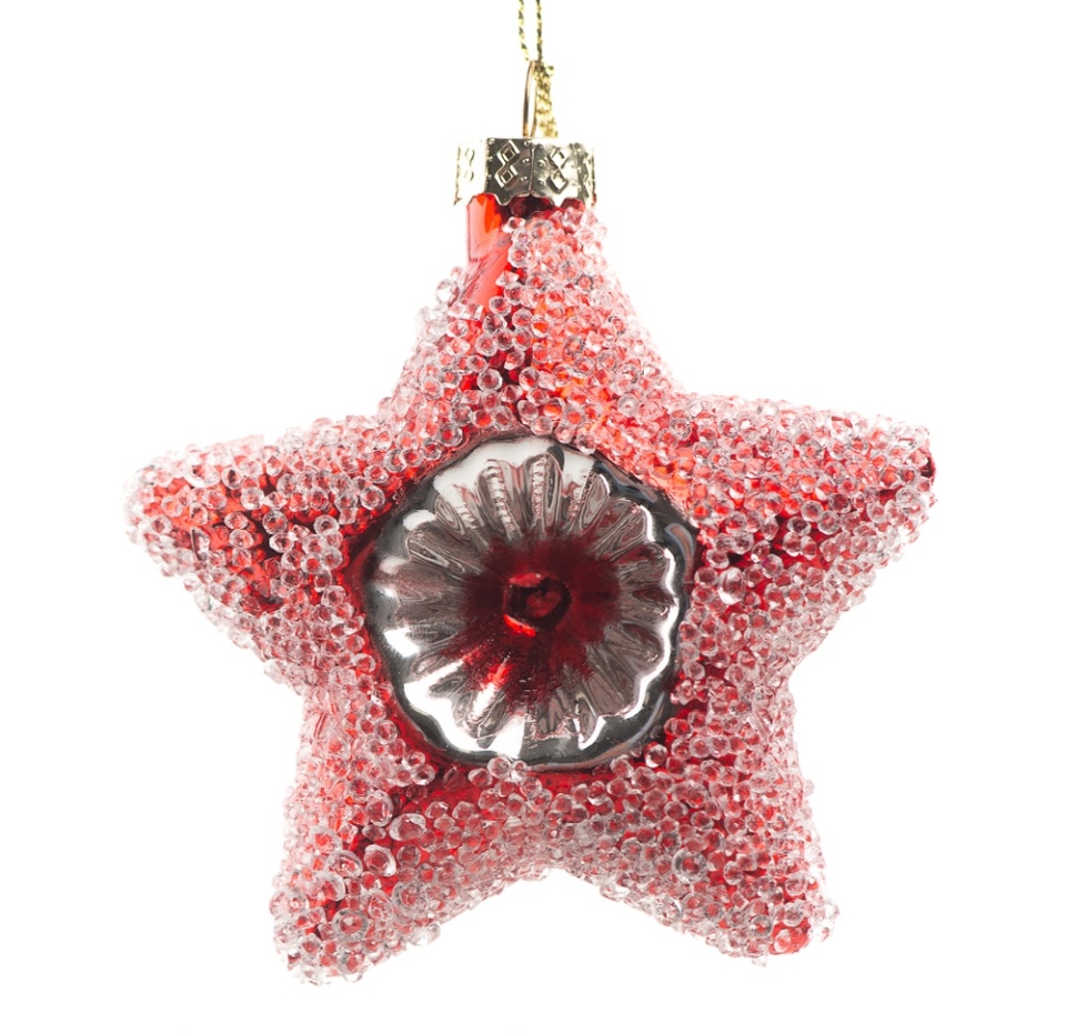 

Игрушка для елки Коллекция Традиции Звезда в обсыпке из бусинок с рефлектатором цвет красный,8см 1 шт Китай