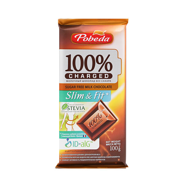 Шоколад молочный Победа Charged Slim&Fit без добавления сахара 100 г