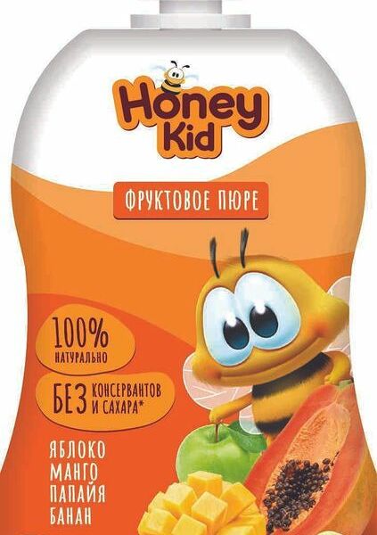 Пюре Honey Kid из яблок, манго, папайи и бананов с 8 месяцев 220г
