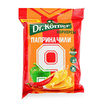 Чипсы цельнозерновые Dr.Korner кукурузно-рисовые с паприкой и чили