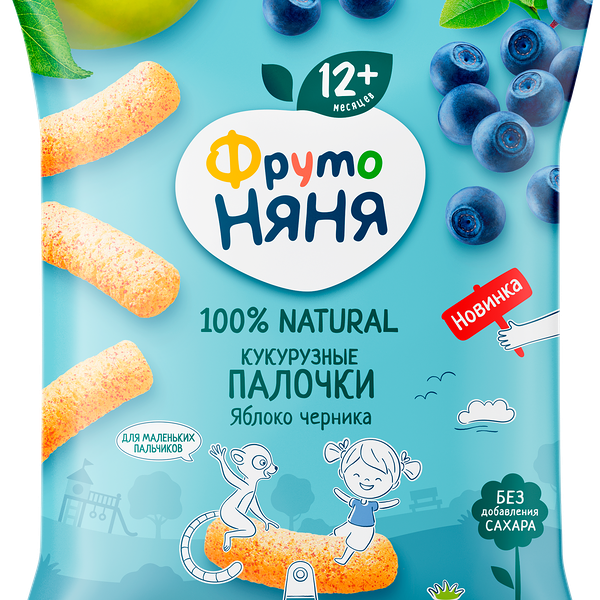 Палочки кукурузные ФрутоНяня яблоко и черника, с 12 месяцев 20 г