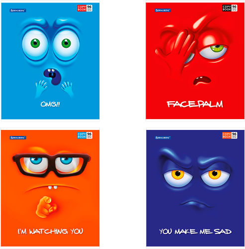 Тетрадь Brauberg Мордашки А5 клетка 96л, в ассортименте