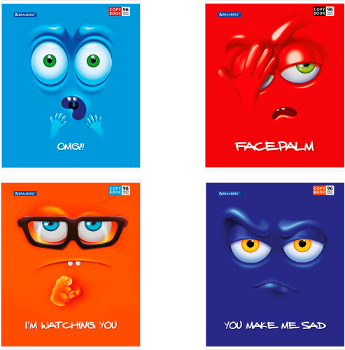 

Тетрадь Brauberg Мордашки А5 клетка 96 листов 1 шт. дизайн в ассортименте